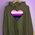 Genderfluid Pride Pixel Heart Hoodie - Army